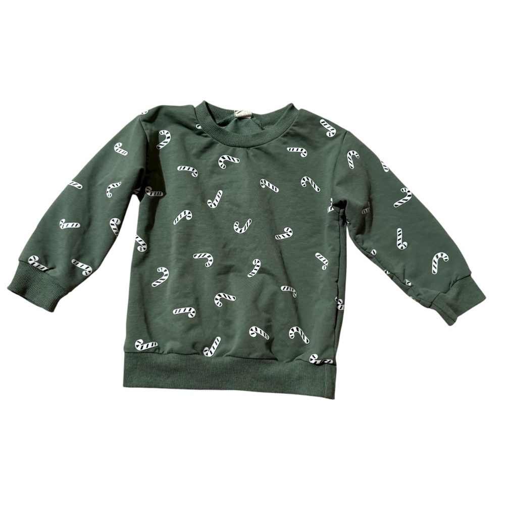 Candy Cane Green Sweatshirt Christmas Long Sleeve Top Toddler Boy Girl 2T